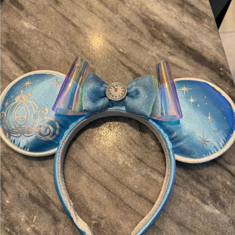 Disney Parks Cinderella Carriage Clock Blue Minnie Mouse Ears Headband OSFM